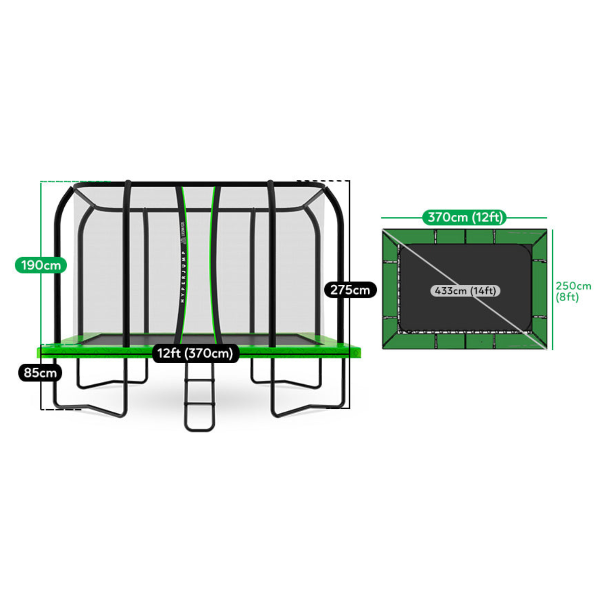 Lifespan Kids 12ft x 8ft HyperJump Rectangle Spring Trampoline