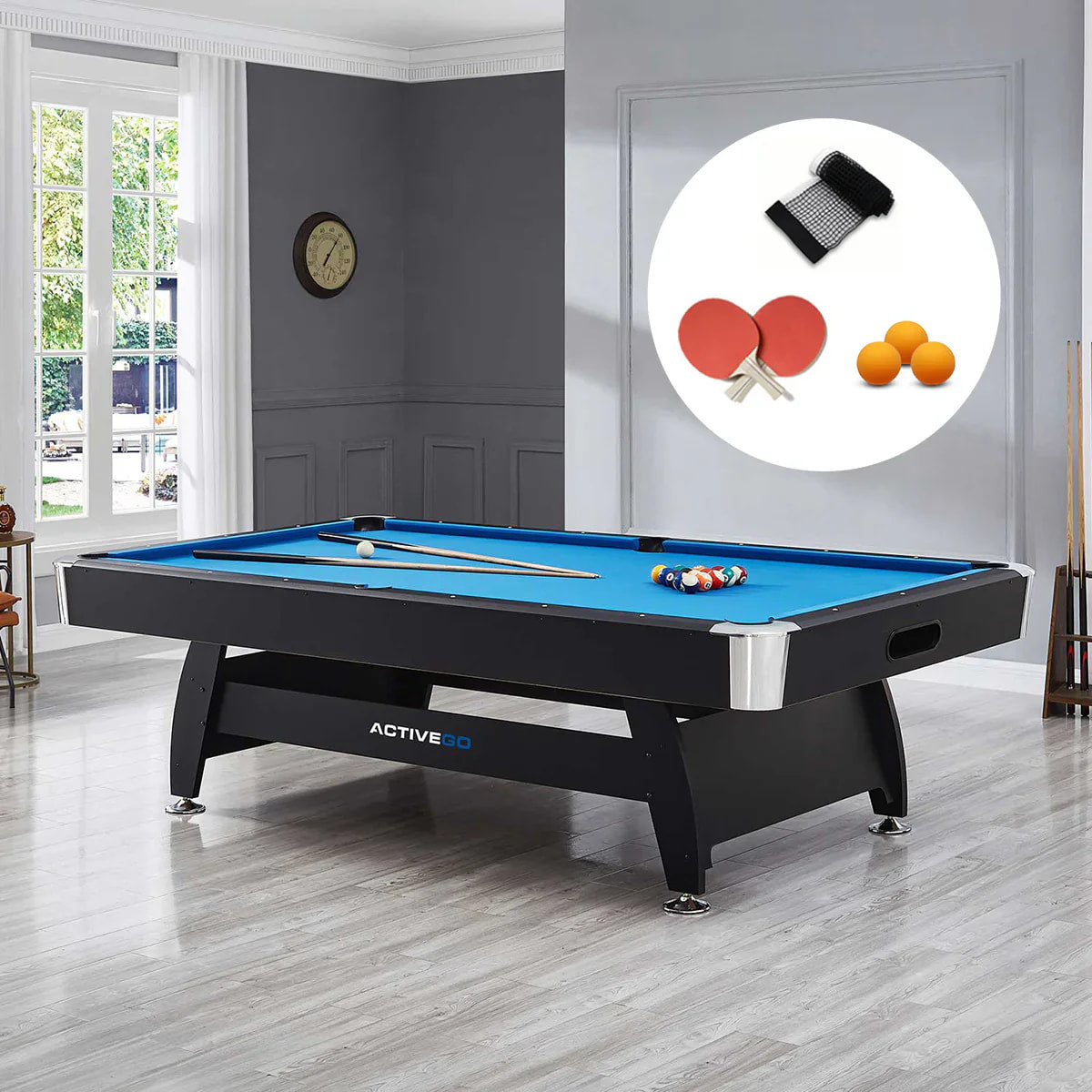 ActiveGo BreakShot 8ft Pool Table with 3-IN-1 Table Top