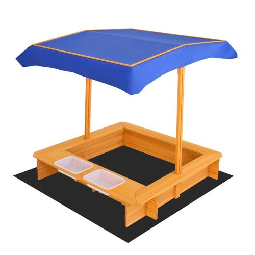 Wooden Kids Sandpit with Shade and Water Tubs