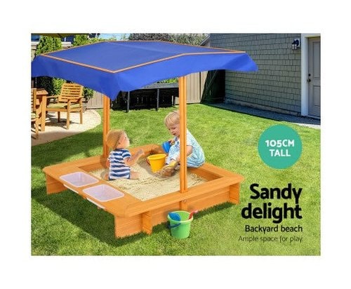Wooden Kids Sandpit with Shade and Water Tubs