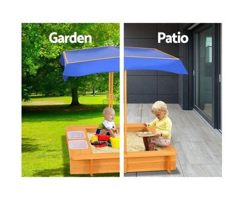 Wooden Kids Sandpit with Shade and Water Tubs