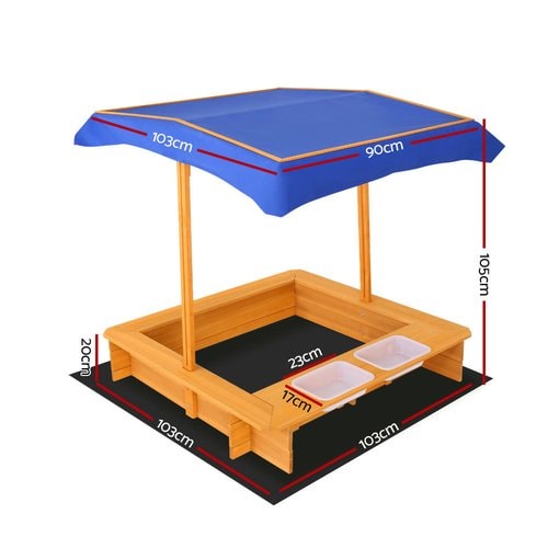 Wooden Kids Sandpit with Shade and Water Tubs