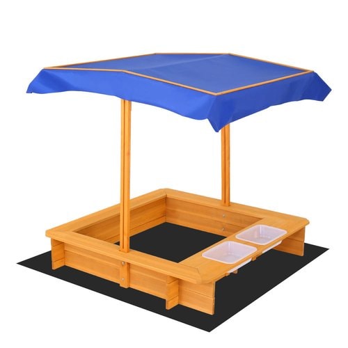 Wooden Kids Sandpit with Shade and Water Tubs
