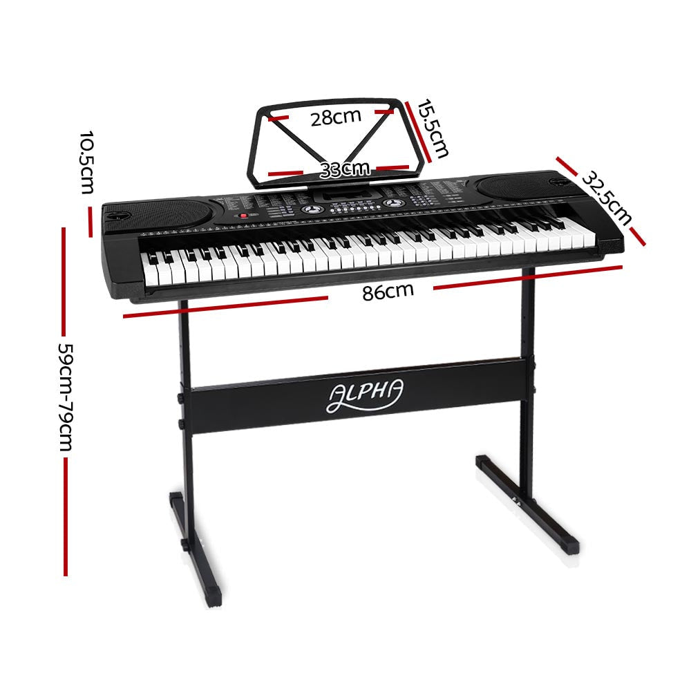 Alpha 61 Keys Electronic Piano Keyboard with Stand Beginner Black