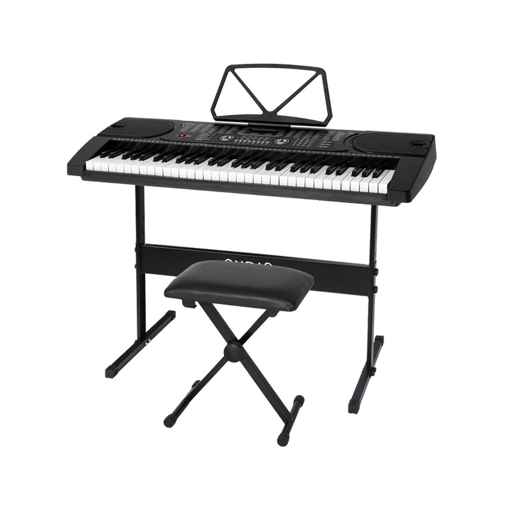 Alpha 61 Keys Electronic Piano Keyboard with Stand Stool Black