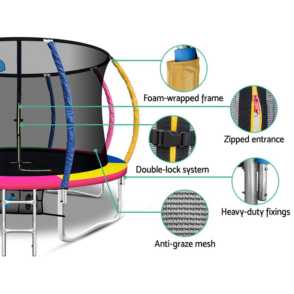 Everfit 12ft Trampoline Kids Multi-Coloured with Basketball Hoop