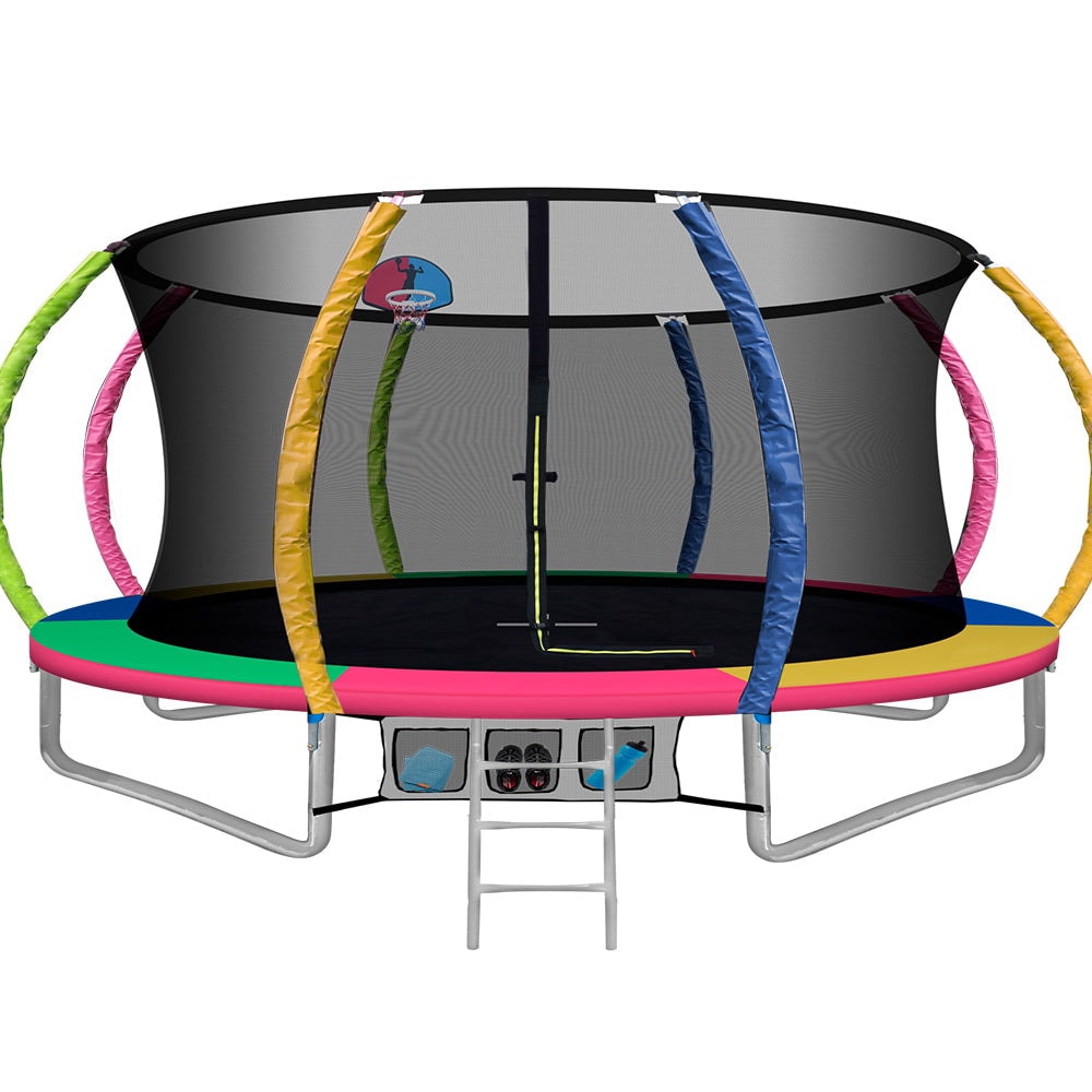 Everfit 14ft Trampoline Kids Multi-Coloured with Basketball Hoop