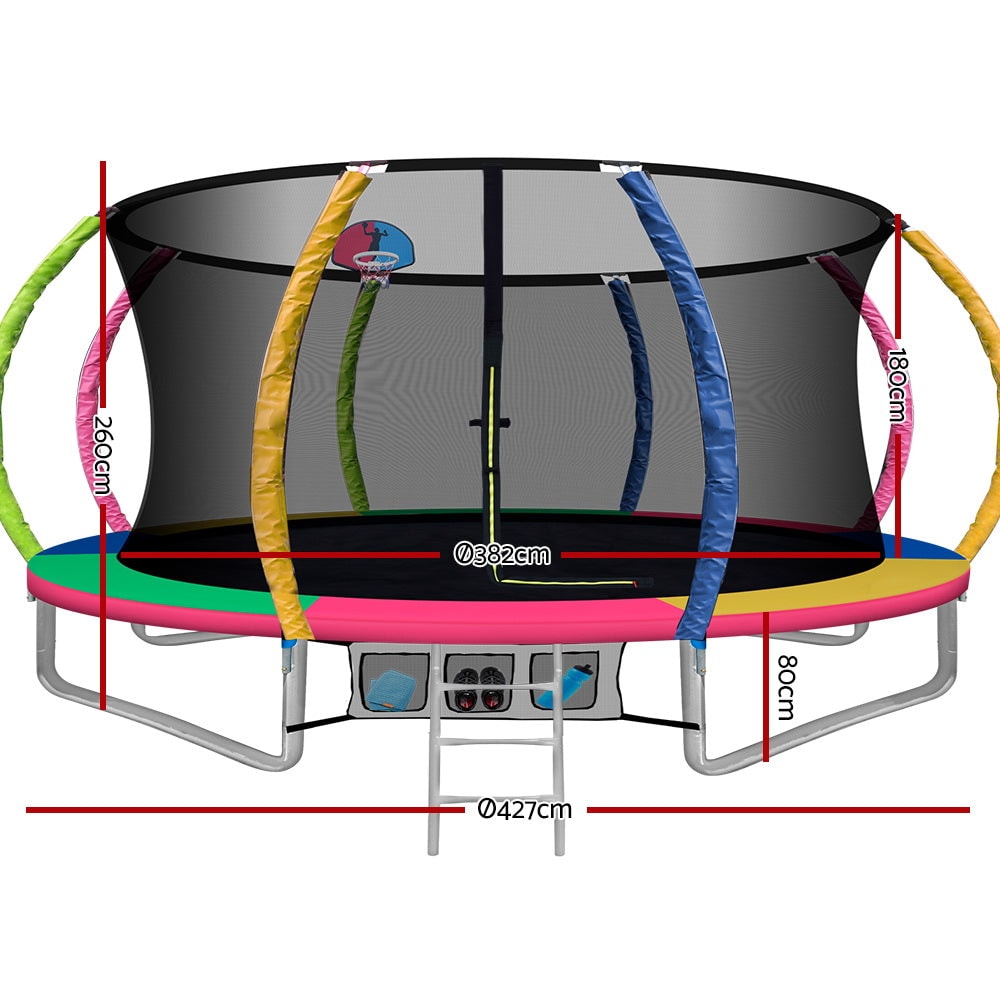 Everfit 14ft Trampoline Kids Multi-Coloured with Basketball Hoop