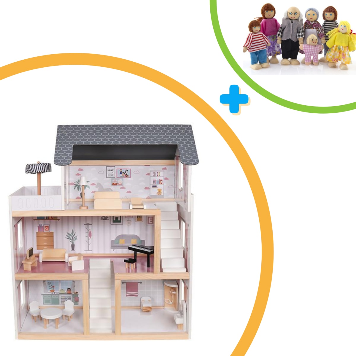 Kids Explore Georgia Wooden Doll House Play Set with Accessories
