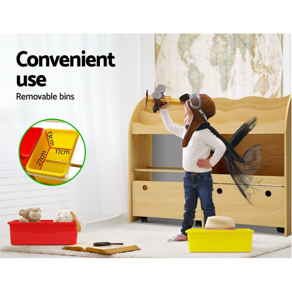Keezi 3 Tier Bookshelf with Bins and Drawers
