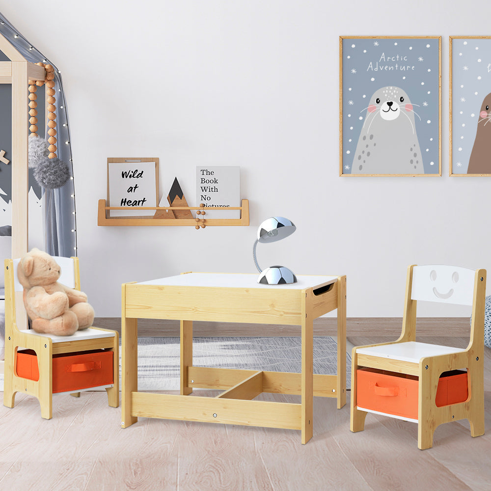 Keezi 3pcs Kids Reversible Activity Table and Chairs with Storage Boxes