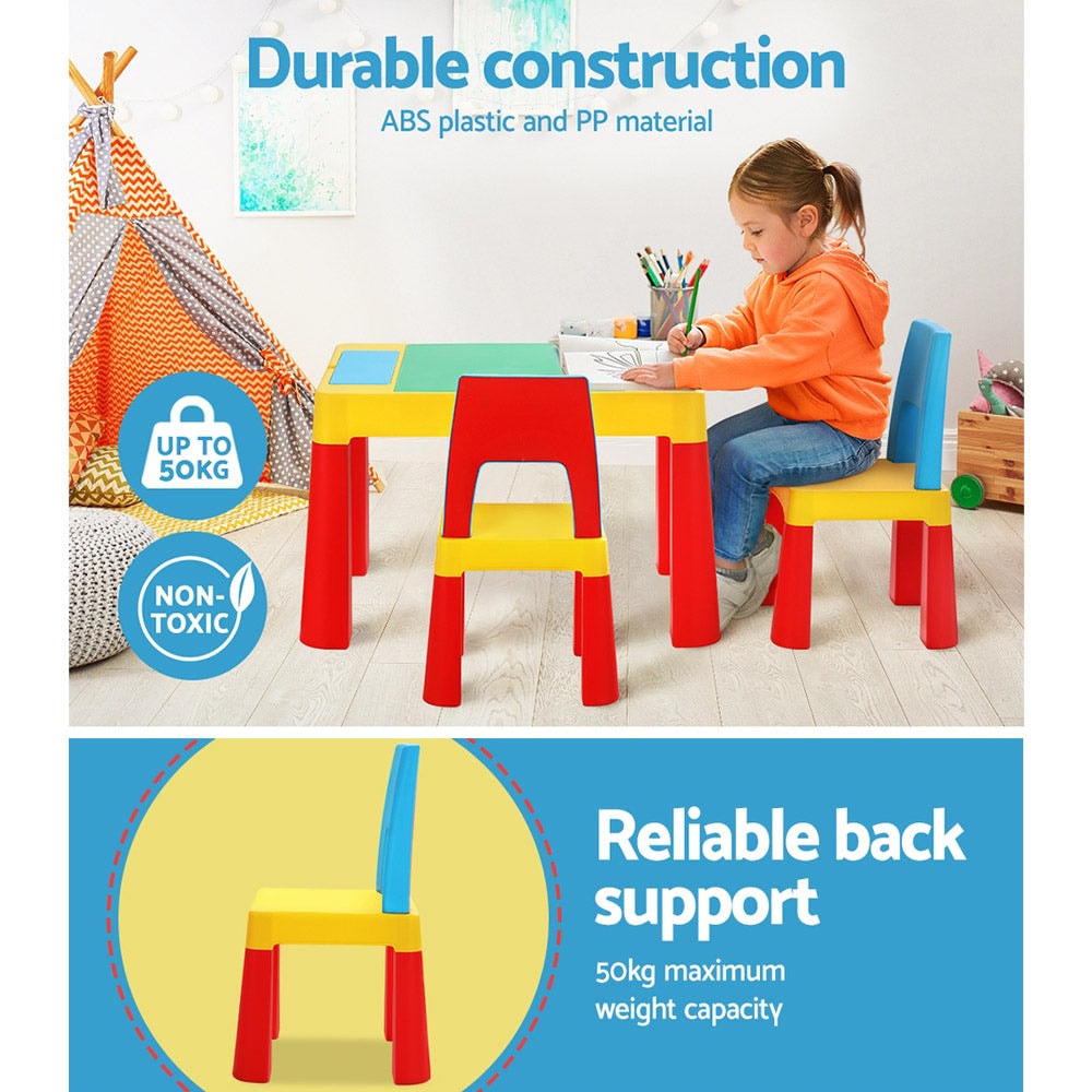 Keezi Kids Reversible Desk Table and Chairs Set with Storage and Building Blocks