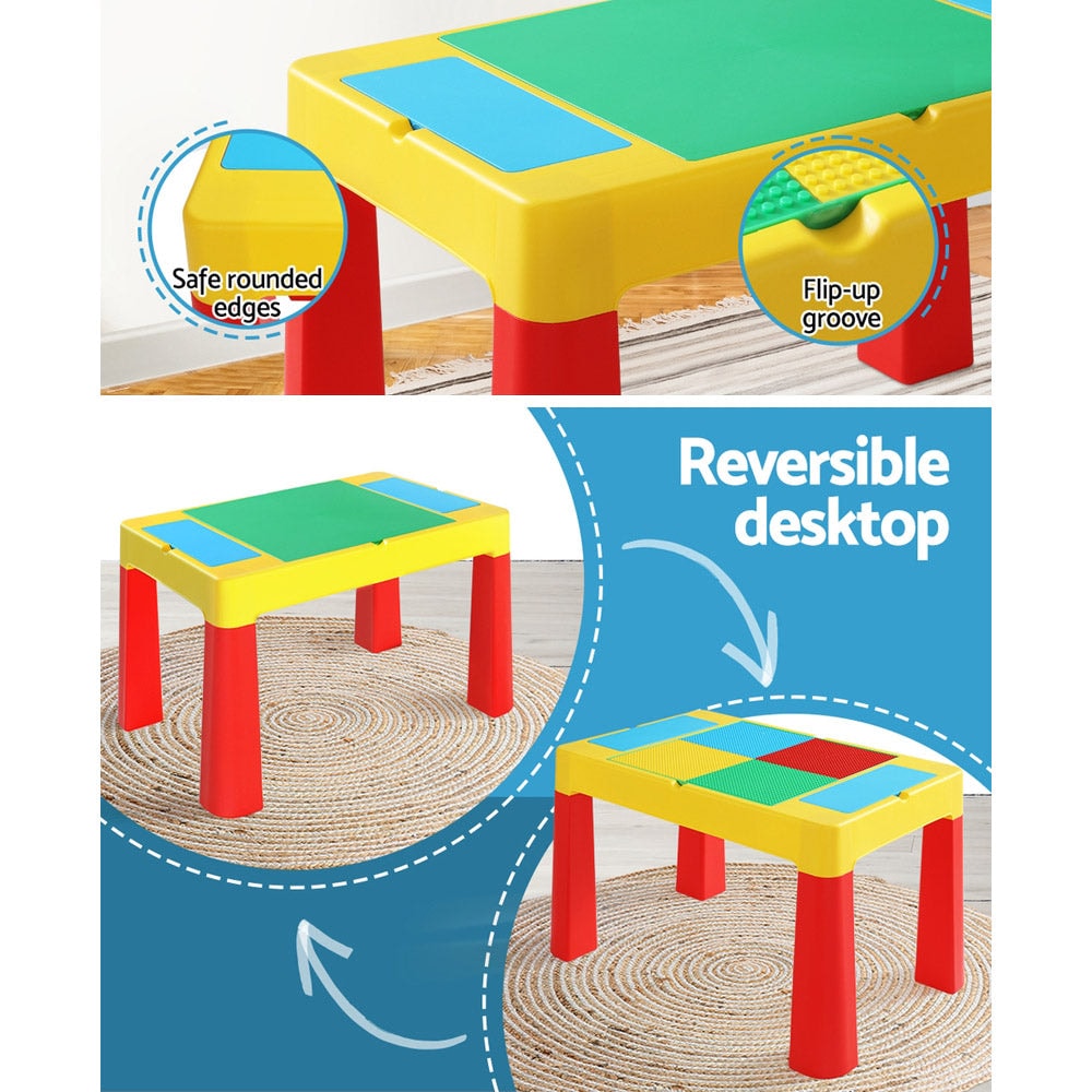 Keezi Kids Reversible Desk Table and Chairs Set with Storage and Building Blocks