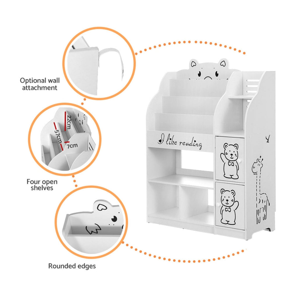 Keezi 4 Tiers White Kids Bookshelf and Storage Organiser