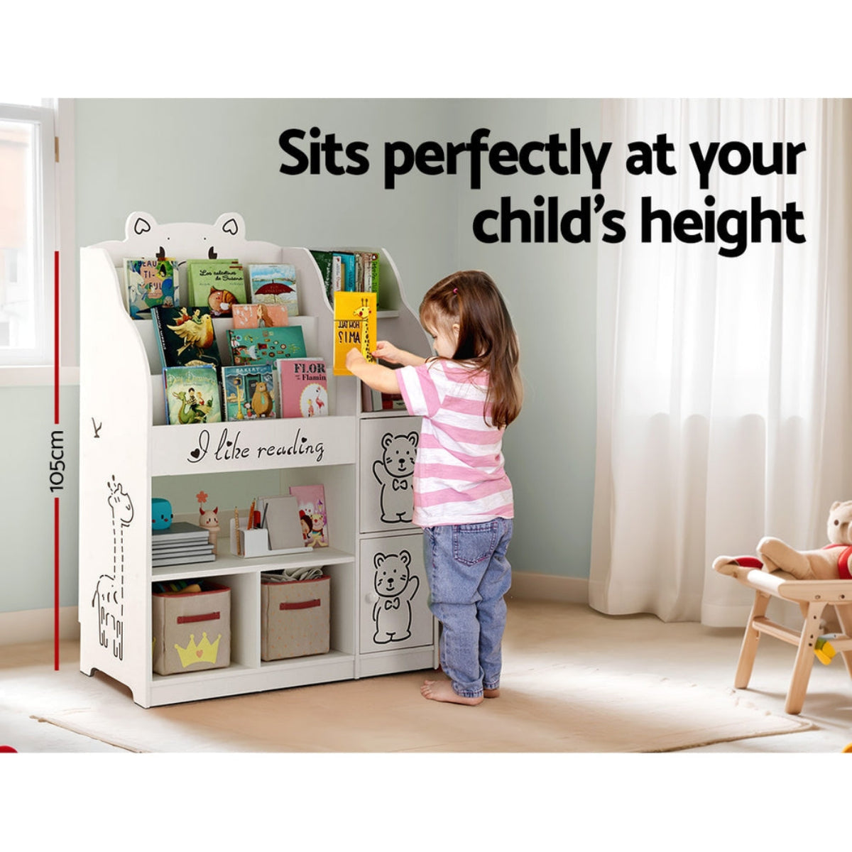 Keezi 4 Tiers White Kids Bookshelf and Storage Organiser