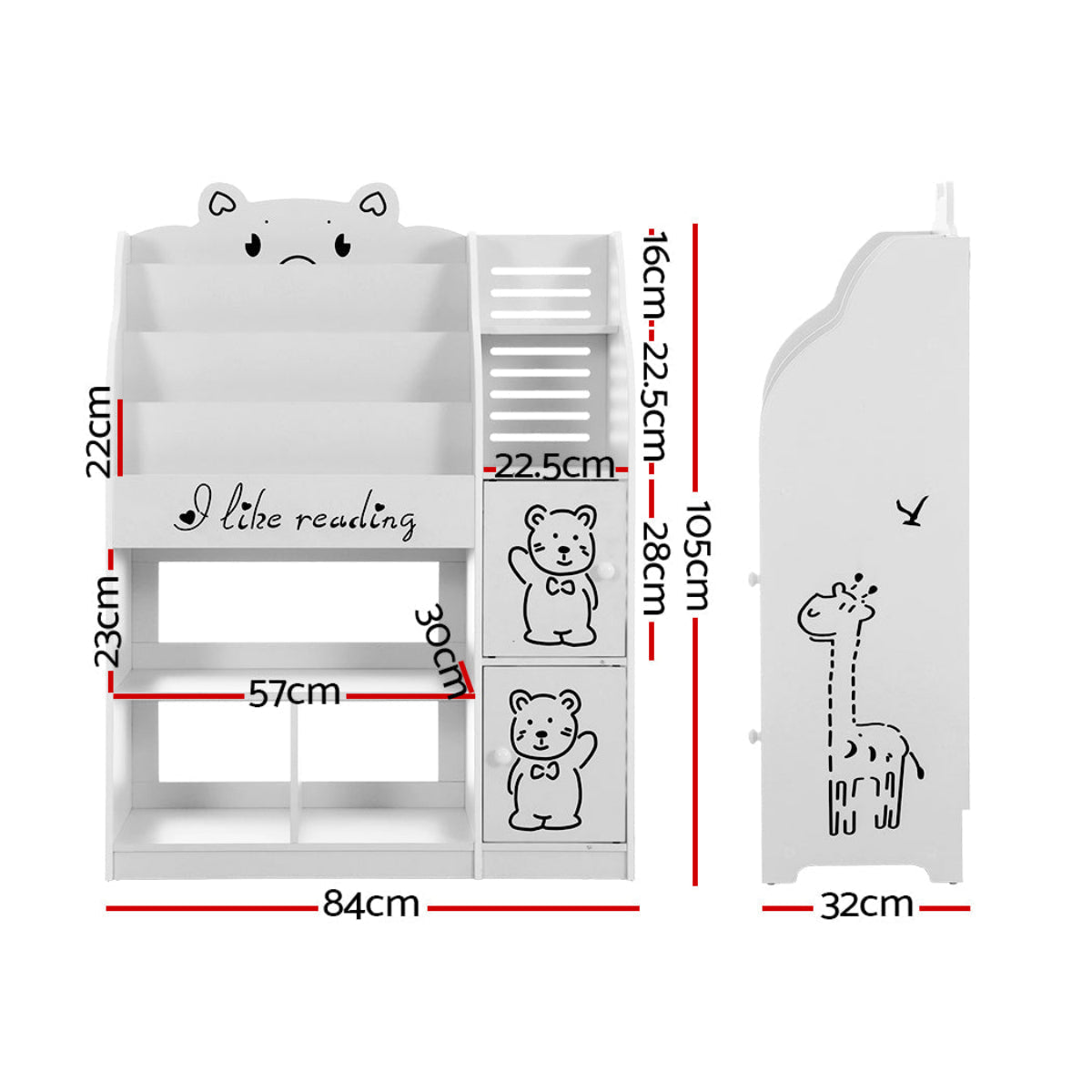 Keezi 4 Tiers White Kids Bookshelf and Storage Organiser