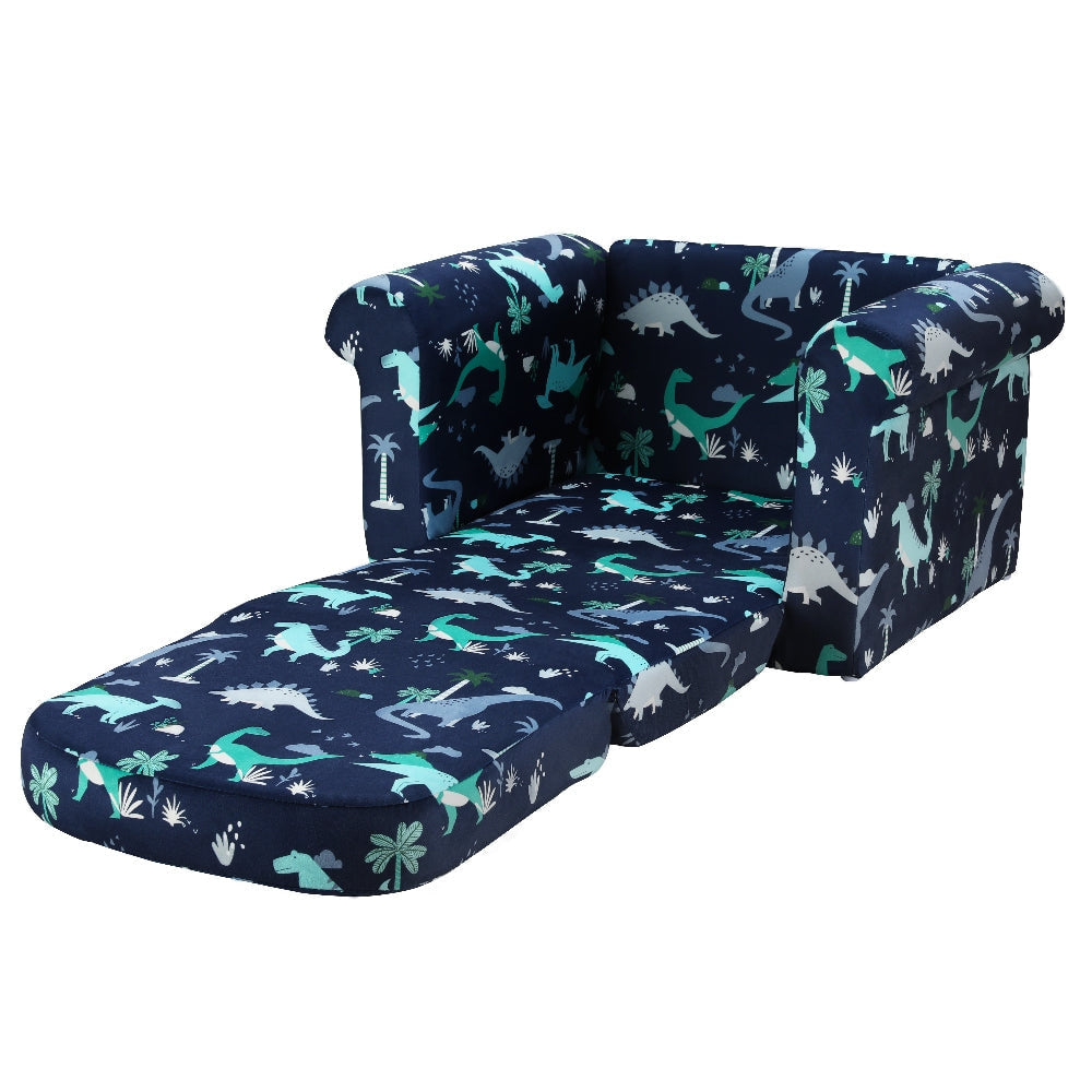 Keezi Flip Open Dinosaur Kids Sofa in Navy Blue