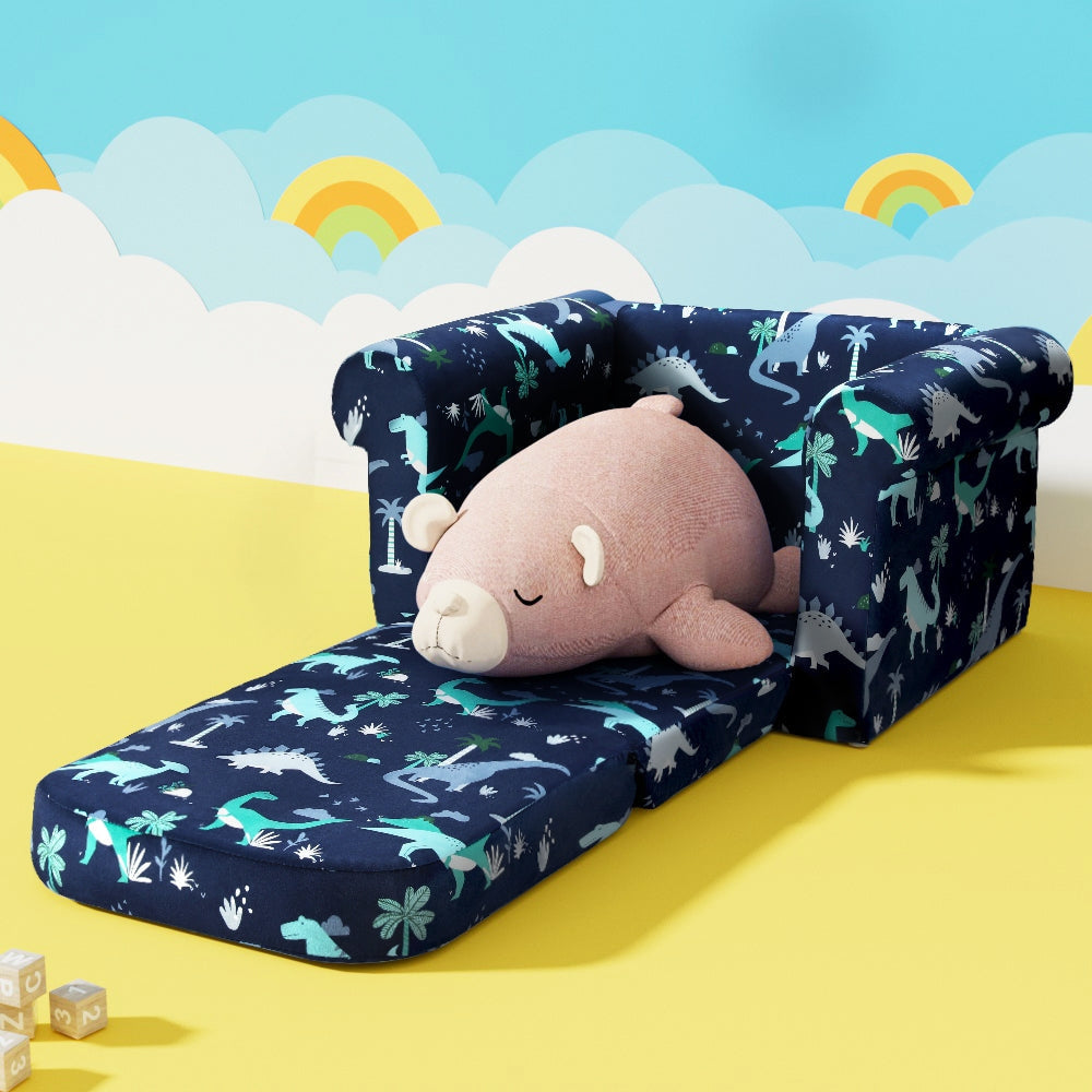 Keezi Flip Open Dinosaur Kids Sofa in Navy Blue