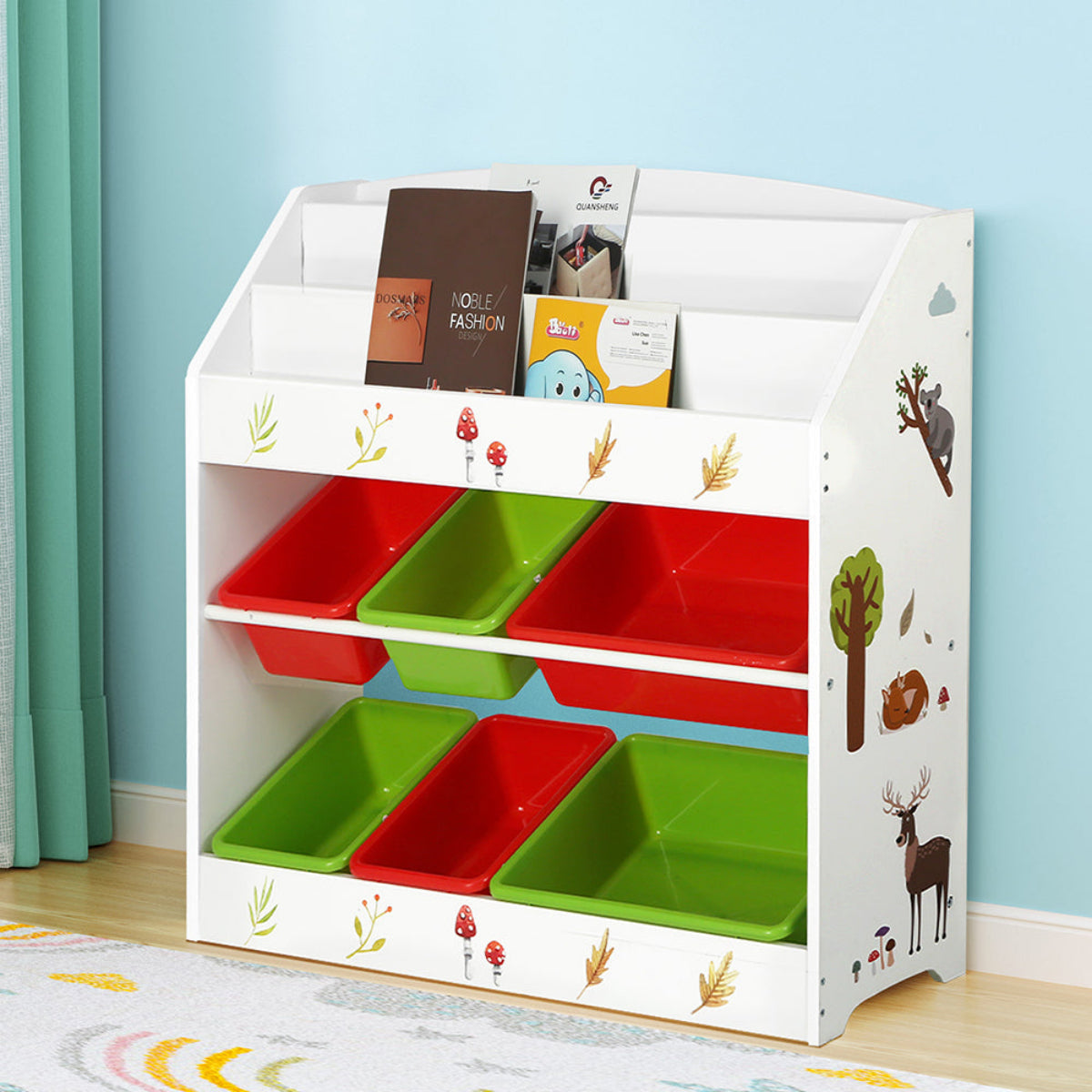 Keezi Kids 3-Tier Shelf Storage with Plastic Boxes