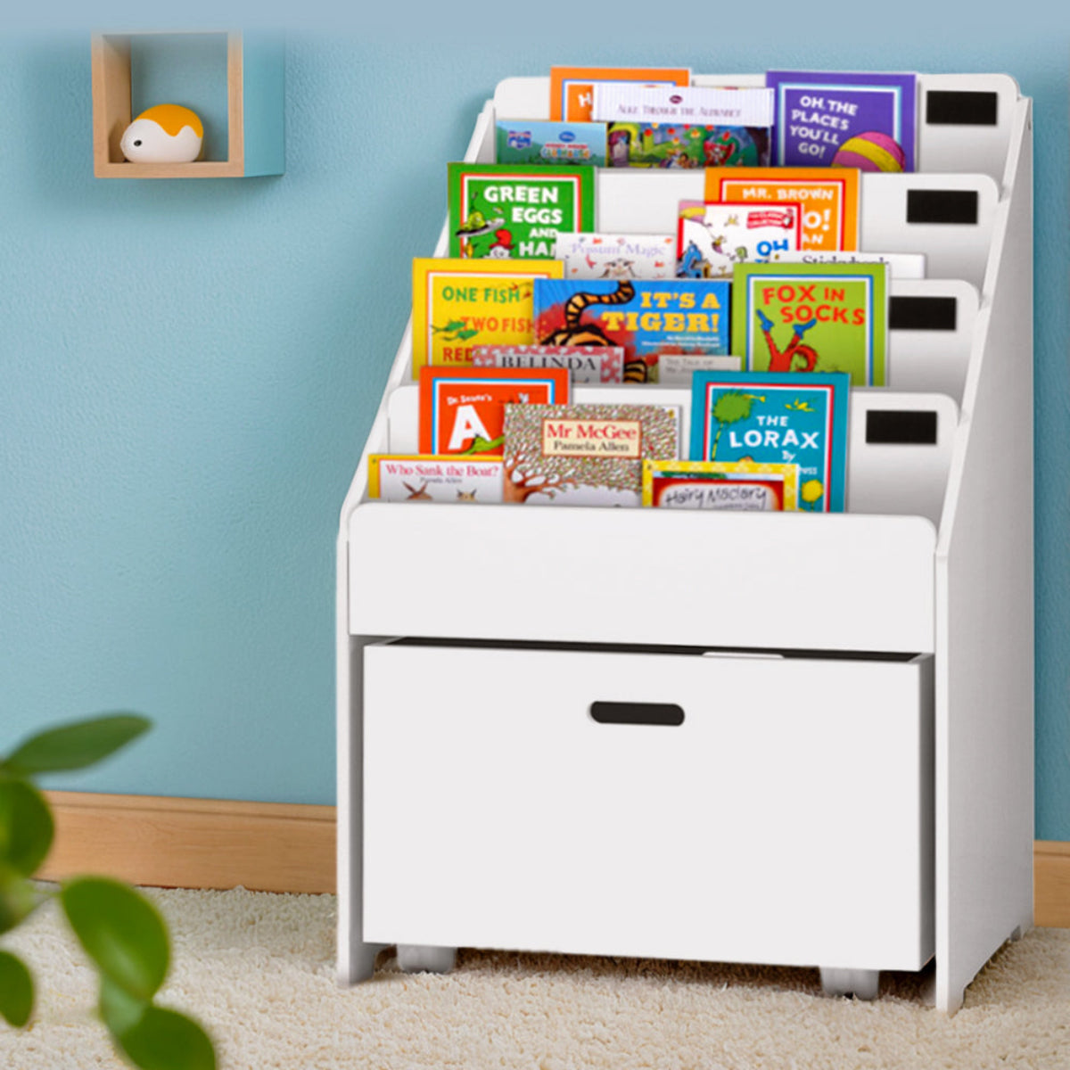 Keezi Kids 4-Tier Bookshelf with Storage Box