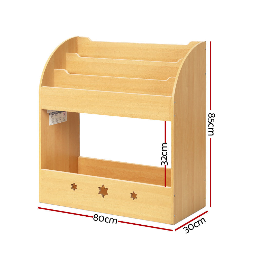 Keezi Kids Bookshelf Wooden 3-Tier Organiser with Extra Storage