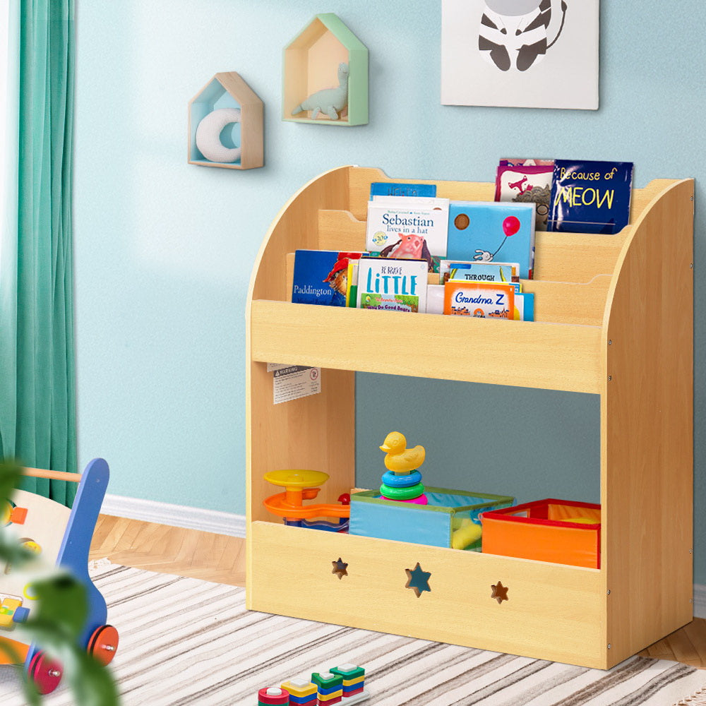 Keezi Kids Bookshelf Wooden 3-Tier Organiser with Extra Storage