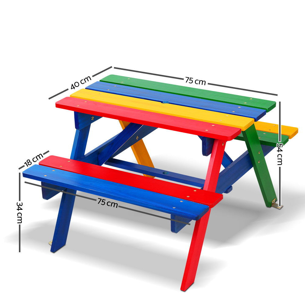 Keezi Kids Multicoloured Picnic Table and Bench Set with Umbrella