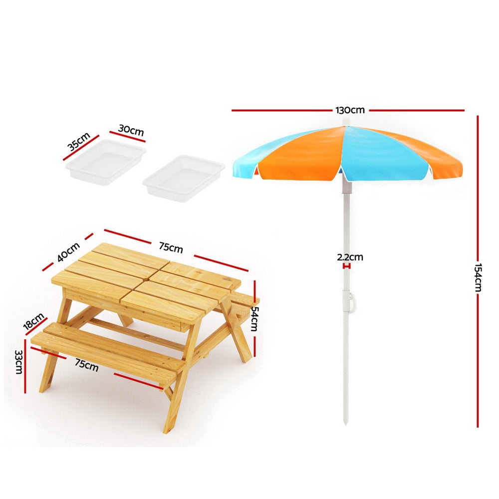 Keezi Kids Outdoor Table and Chairs Picnic and Bench Set with Umbrella