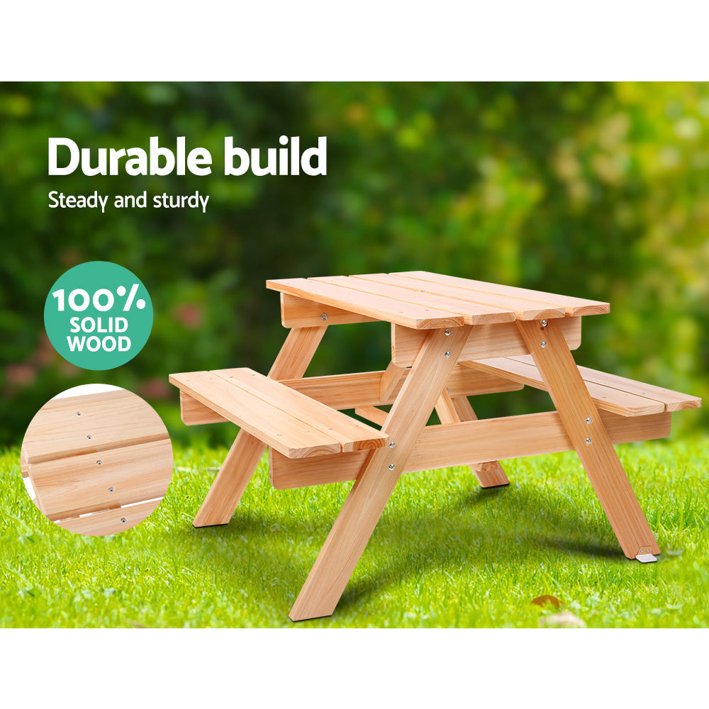 Keezi Kids Outdoor Wooden Picnic Table and Chairs Set with Umbrella