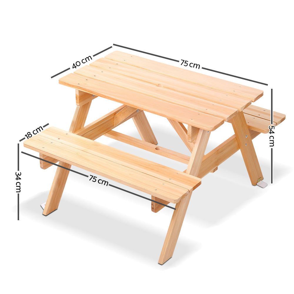 Keezi Kids Outdoor Wooden Picnic Table and Chairs Set with Umbrella