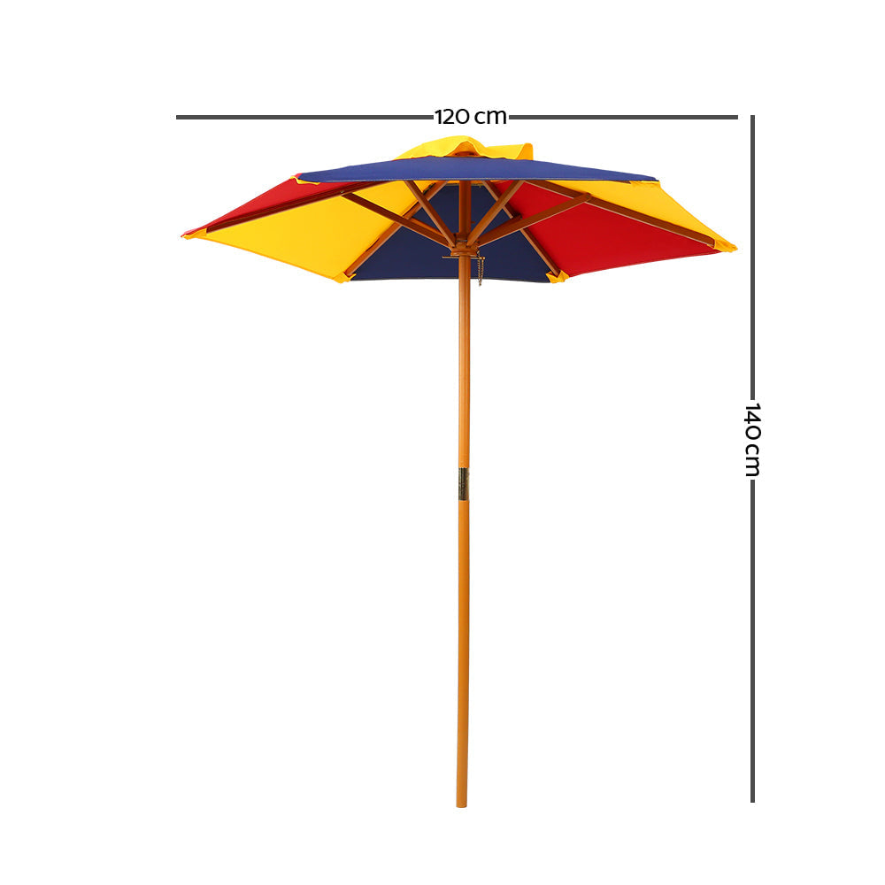 Keezi Kids Outdoor Wooden Picnic Table and Chairs Set with Umbrella
