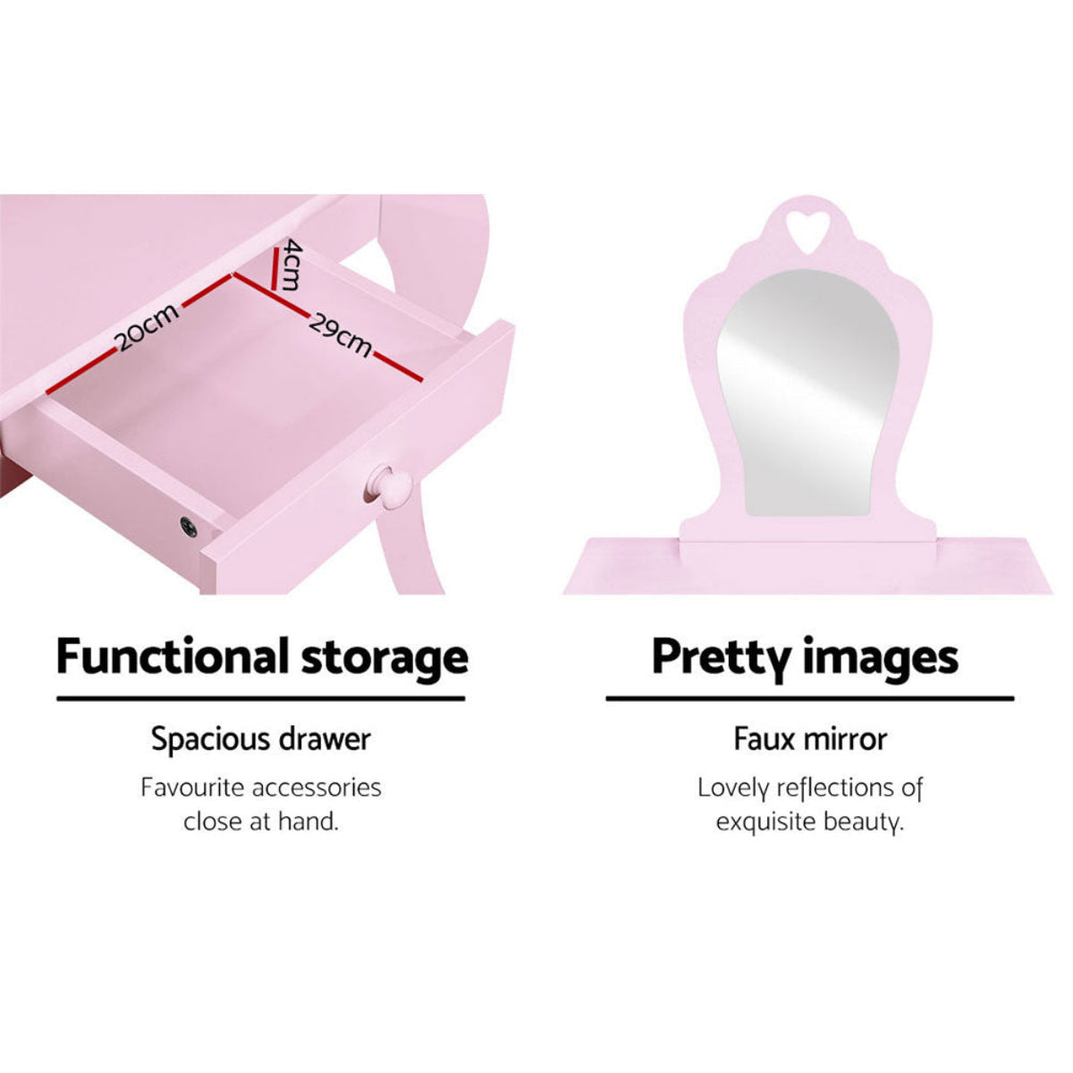 Keezi Kids Pink Vanity Table and Stool Set with Mirror