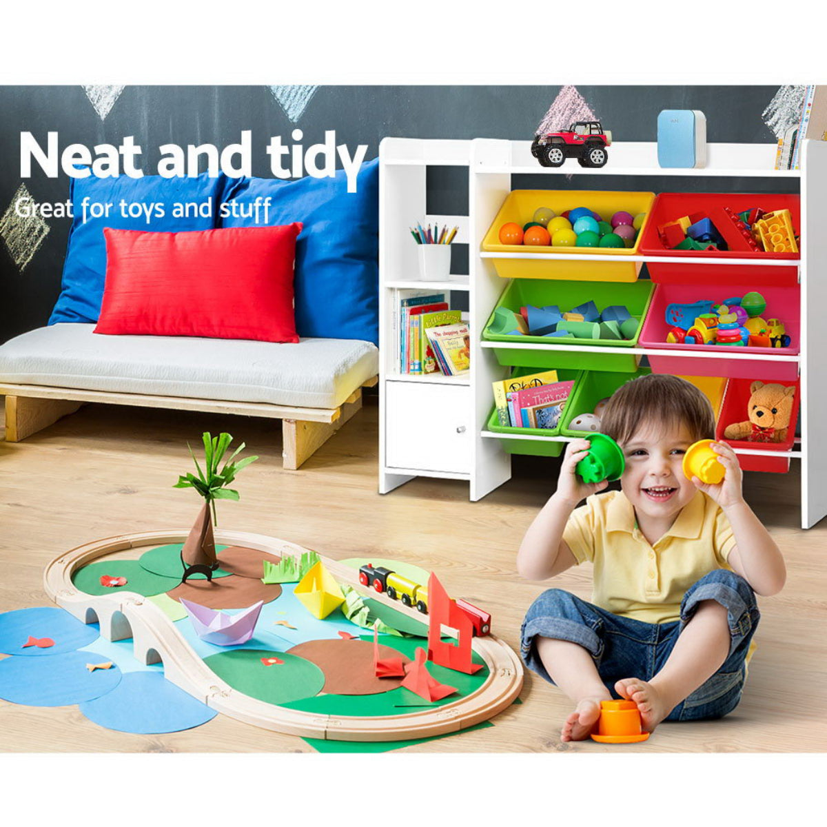 Keezi Kids Rack with Bins, Shelves and Drawer