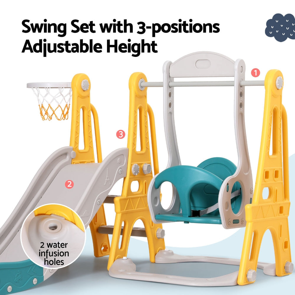 Keezi Kids Swing and Long Slide with Basketball Hoop