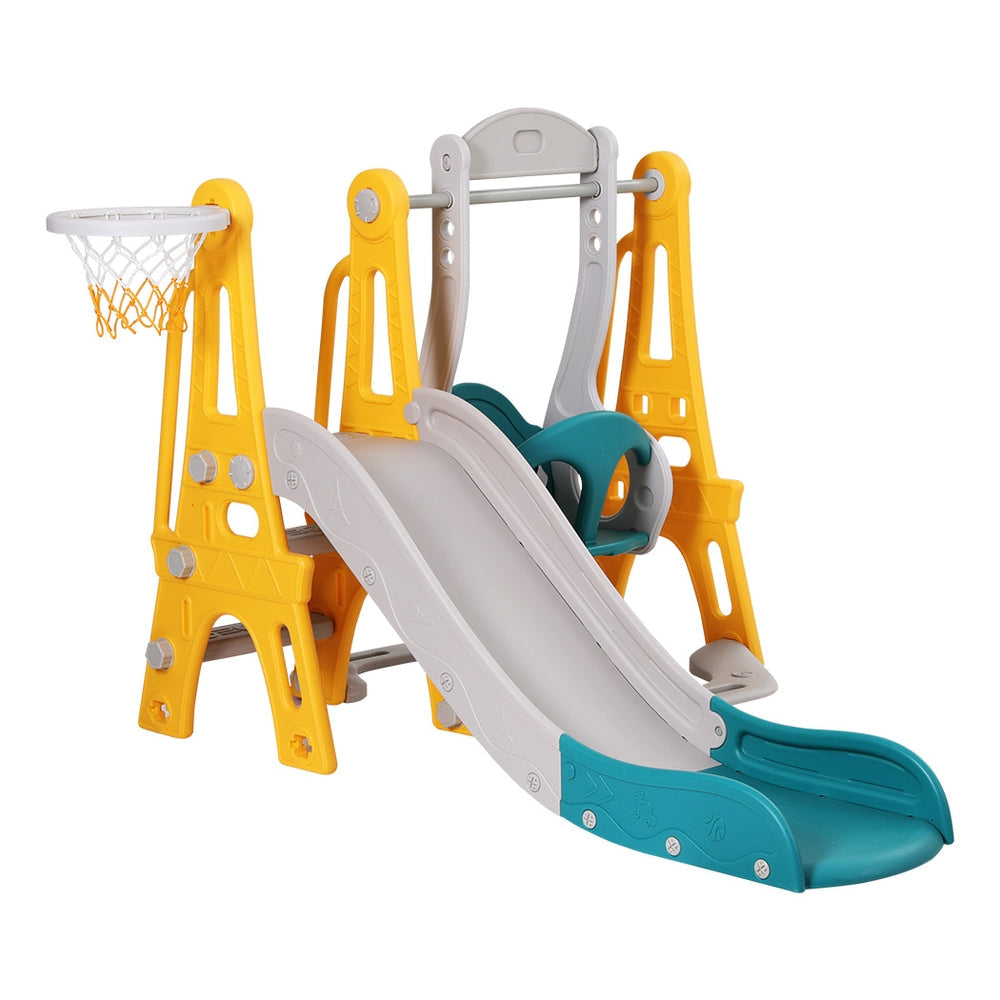 Keezi Kids Swing and Long Slide with Basketball Hoop