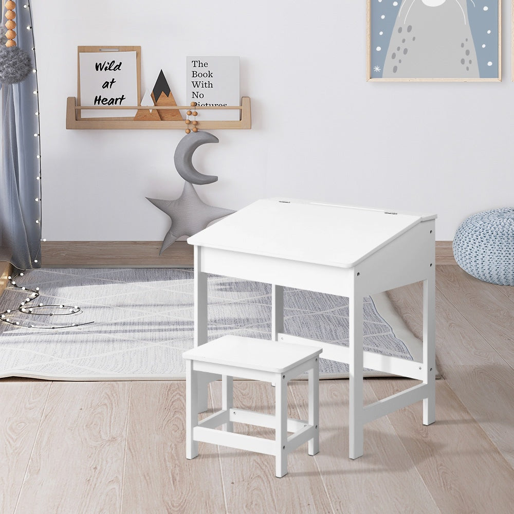 Keezi Kids Inclined Study Table with Storage and Stool Set