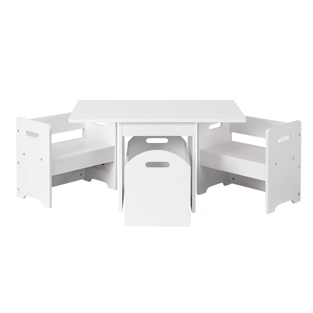 Keezi Kids White Table and Chairs with Large Storage Box