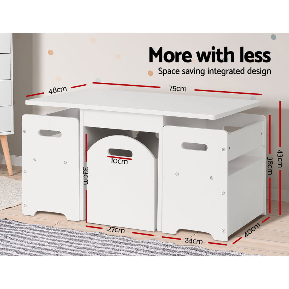 Keezi Kids White Table and Chairs with Large Storage Box