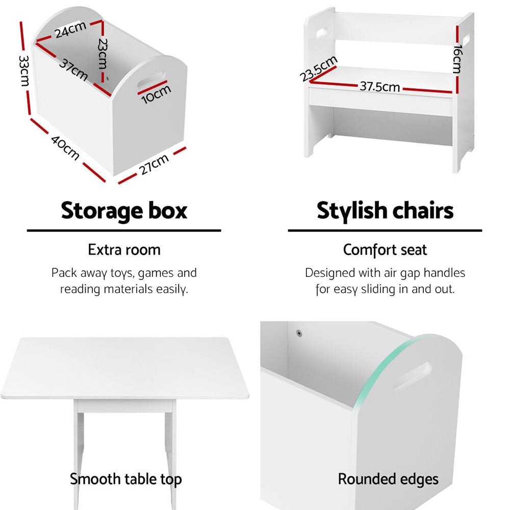 Keezi Kids White Table and Chairs with Large Storage Box