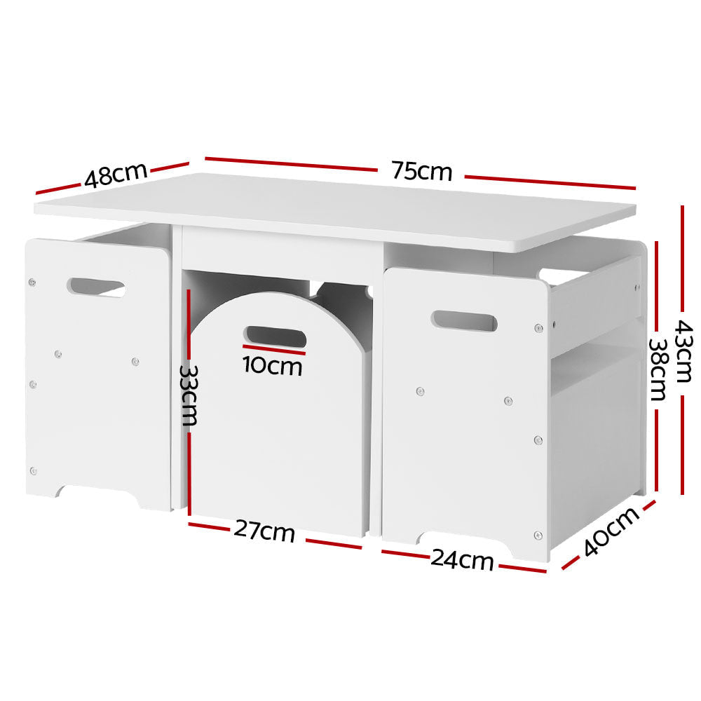 Keezi Kids White Table and Chairs with Large Storage Box