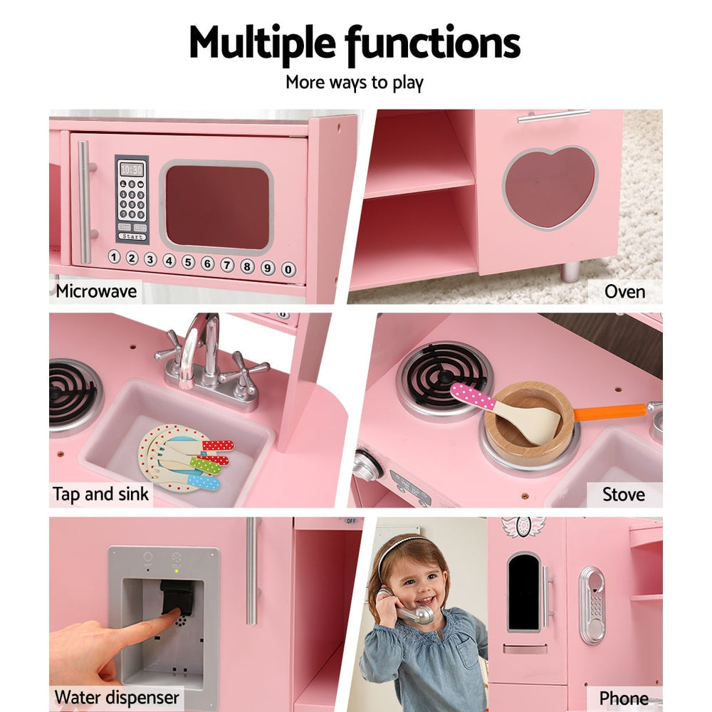Keezi Kids Wooden Pretend Play Kitchen Set in Pink