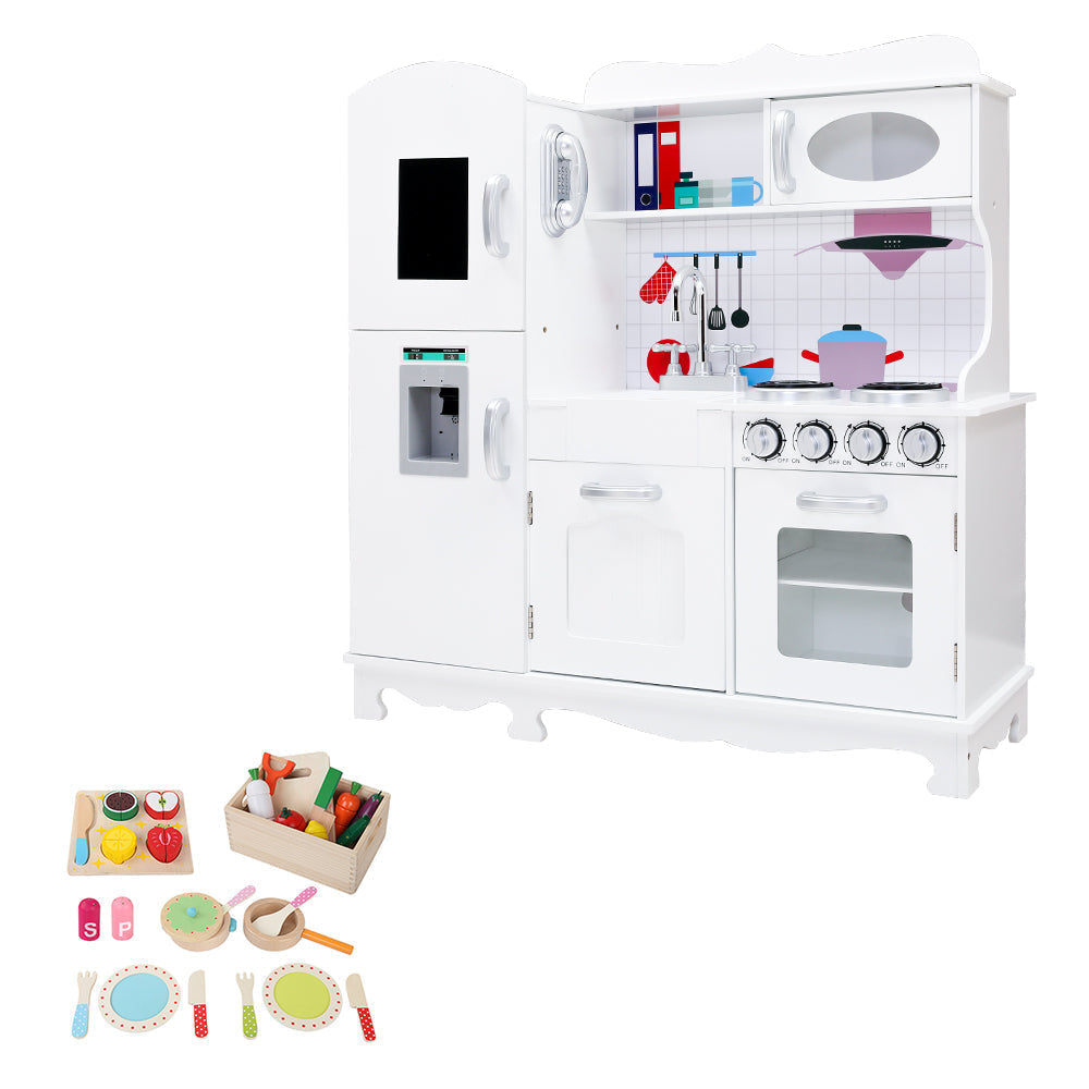 Keezi Kids Wooden Pretend Play Kitchen Set in White