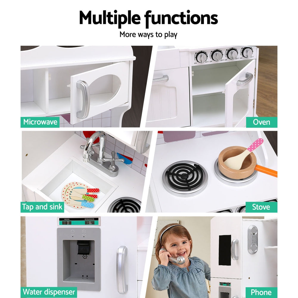 Keezi Kids Wooden Pretend Play Kitchen Set in White