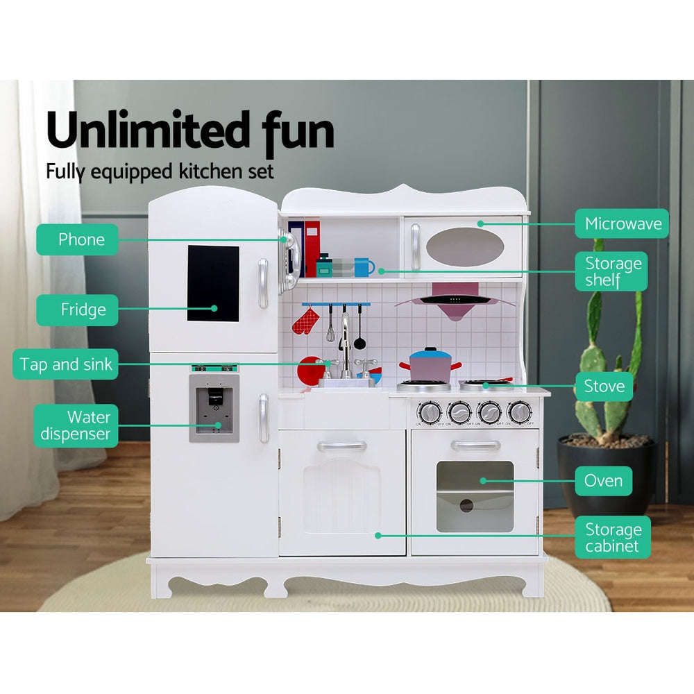 Keezi Kids Wooden Pretend Play Kitchen Set in White