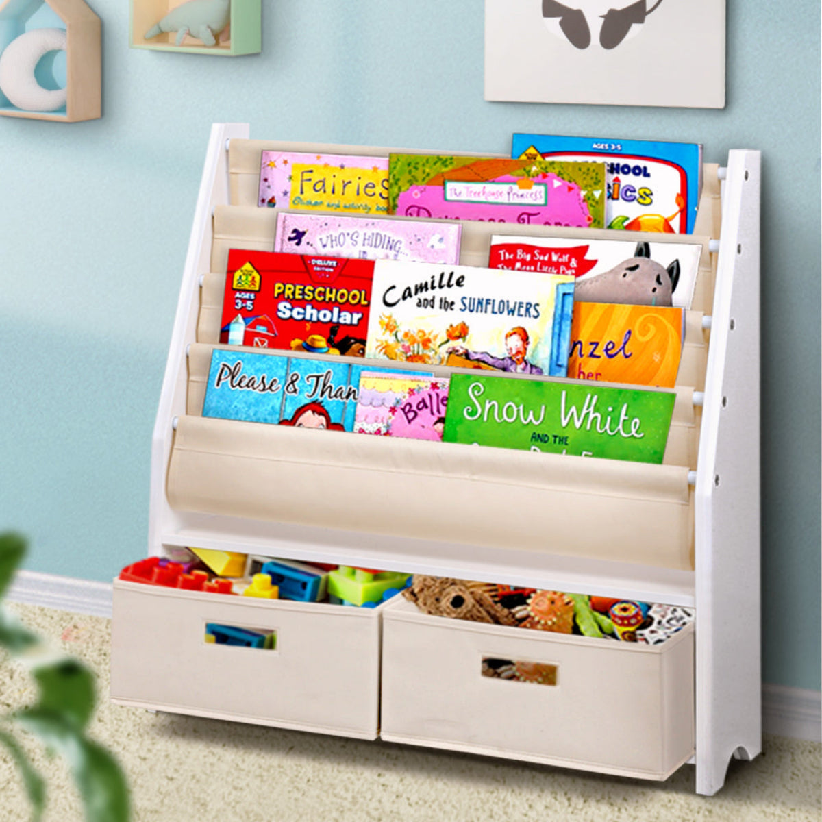 Keezi Sling Bookshelf with Removable Storage Boxes