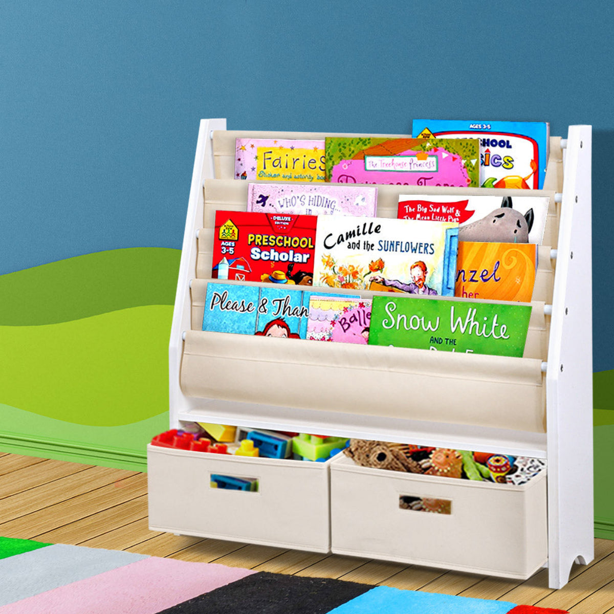 Keezi Sling Bookshelf with Removable Storage Boxes