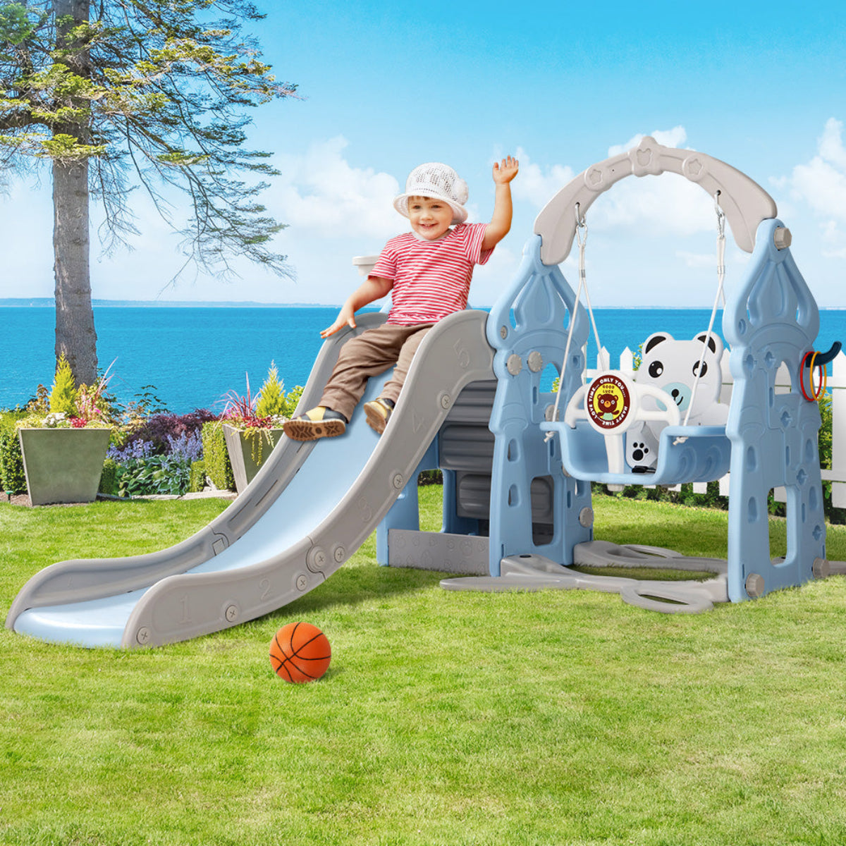 Keezi Swing and Slide Set with Basketball Hoop