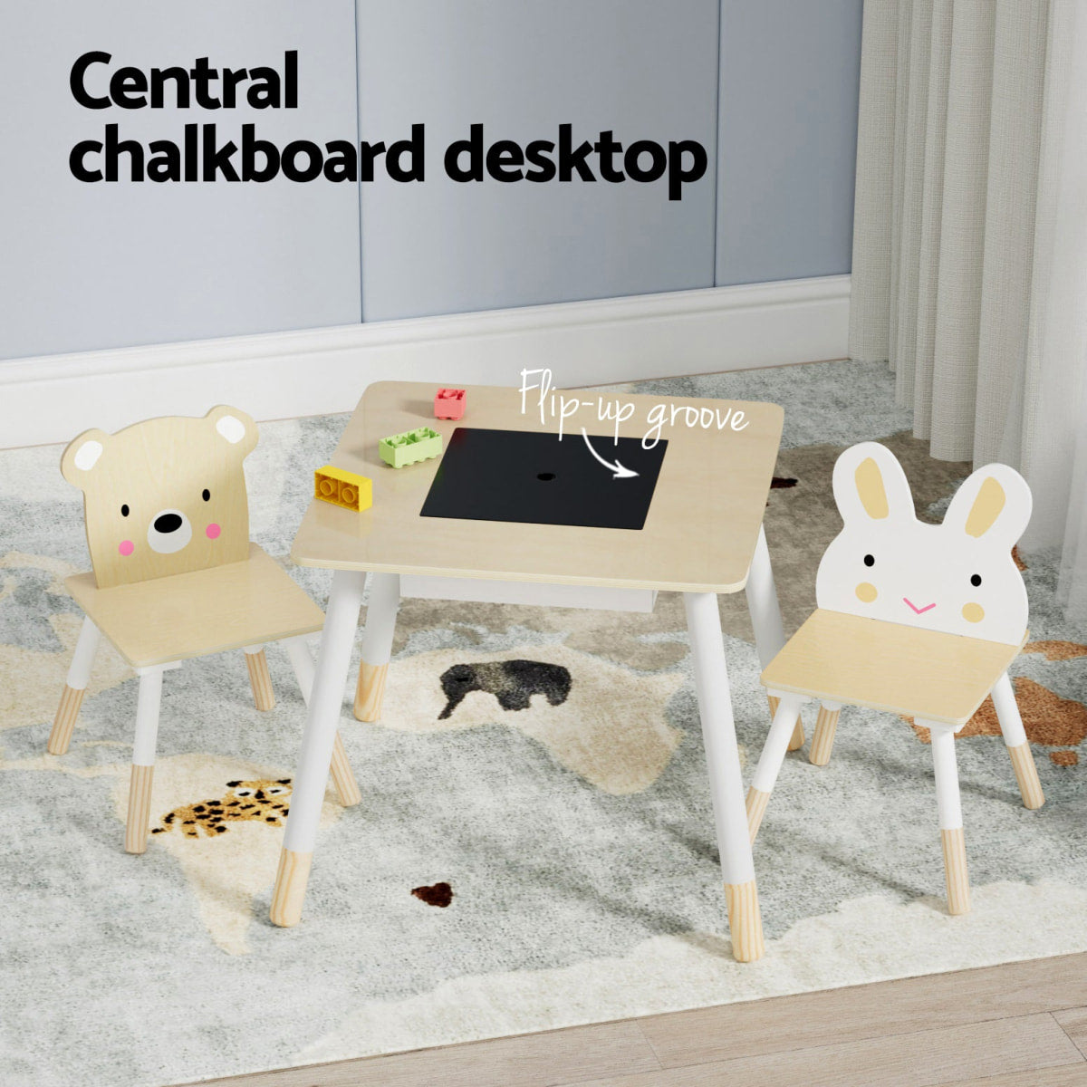 Kids Chalkboard Table and Chairs with Storage Compartments