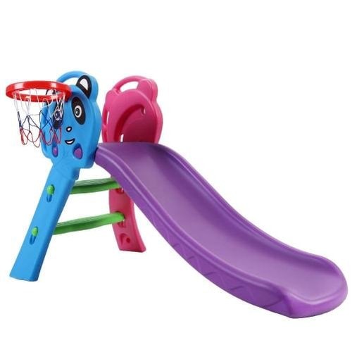 Kids Plastic Panda Slide and Basketball Hoop