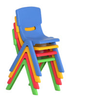 Kids Plastic Table and 4 Chairs Set – Coloured Square Table with Stackable Chairs